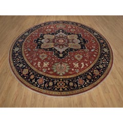 12'x12'  Red Antiqued Fine Heriz Re-Creation Soft Wool Hand Knotted Round Rug