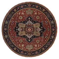 12'x12'  Red Antiqued Fine Heriz Re-Creation Soft Wool Hand Knotted Round Rug