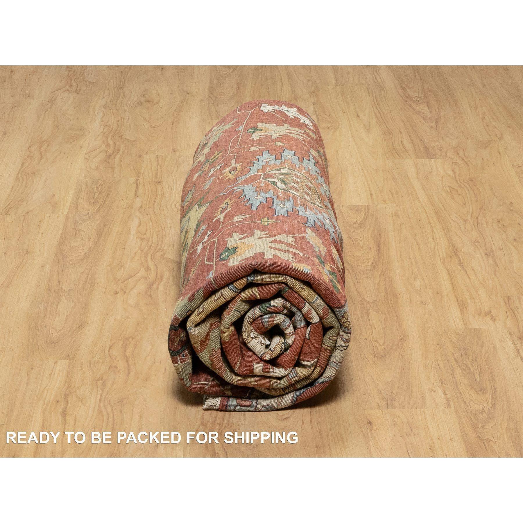 Tappeto rotondo in lana annodata a mano 12'x12' rosso anticato Heriz Re-Creation Center Design in vendita 1