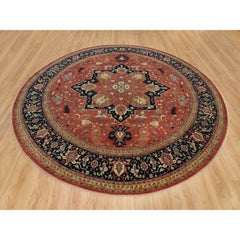 12'x12' Tapis rond rouge noué à la main Antiquities Fine Heris Re-Creation 100% laine