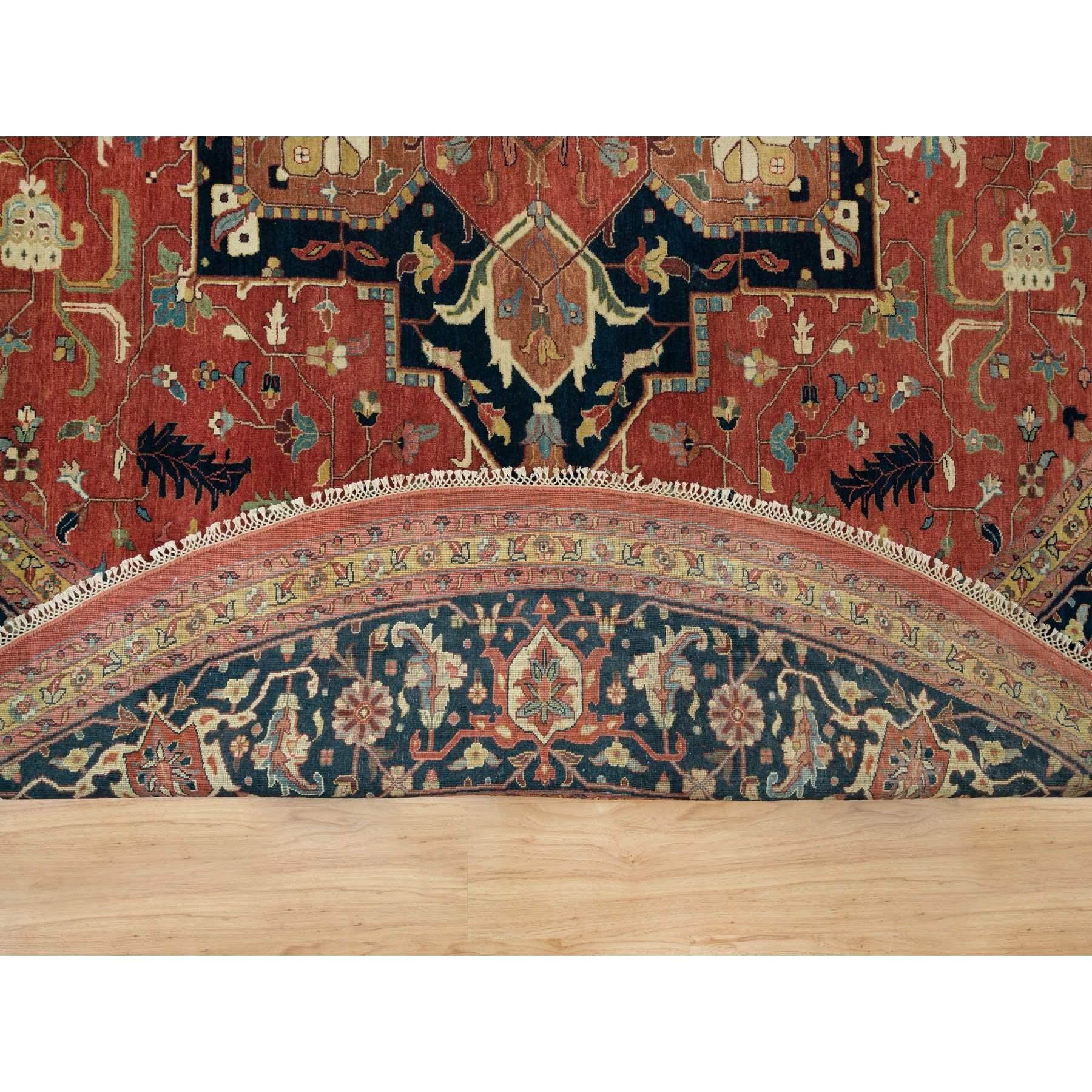 Indiano 12'x12' Rosso Annodato a mano Antico Fine Heris Re-Creation 100% Lana Tappeto Rotondo in vendita