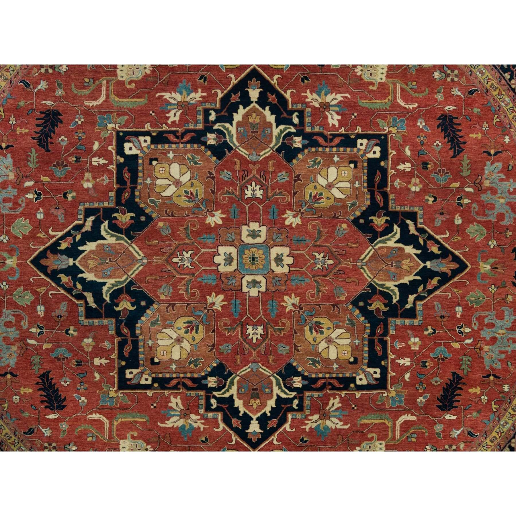 12'x12' Rosso Annodato a mano Antico Fine Heris Re-Creation 100% Lana Tappeto Rotondo in vendita 2