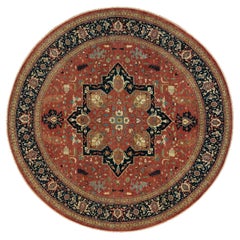 12'x12' Red Hand Knotted Antiqued Fine Heris Re-Creation 100% Wool Round Rug