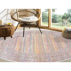 12'x12' Round Colorful Wool And Sari Silk Sarouk Mir Handknotted Rug