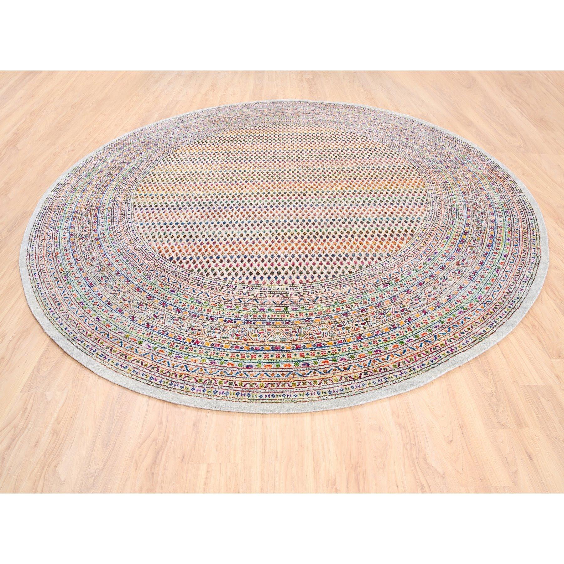Sarouk Farahan Tappeto rotondo 12'x12' in lana colorata e seta sari Sarouk Mir annodato a mano in vendita