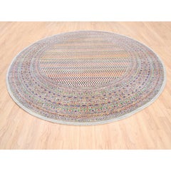 12'x12' Round Colorful Wool And Sari Silk Sarouk Mir Handknotted Rug