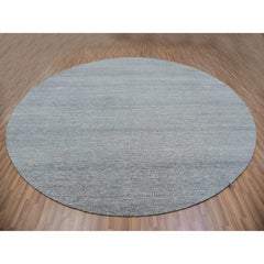 12'x12' Shower Gray Modern Undyed Wool Grass Design Hand Knotted Round Rug