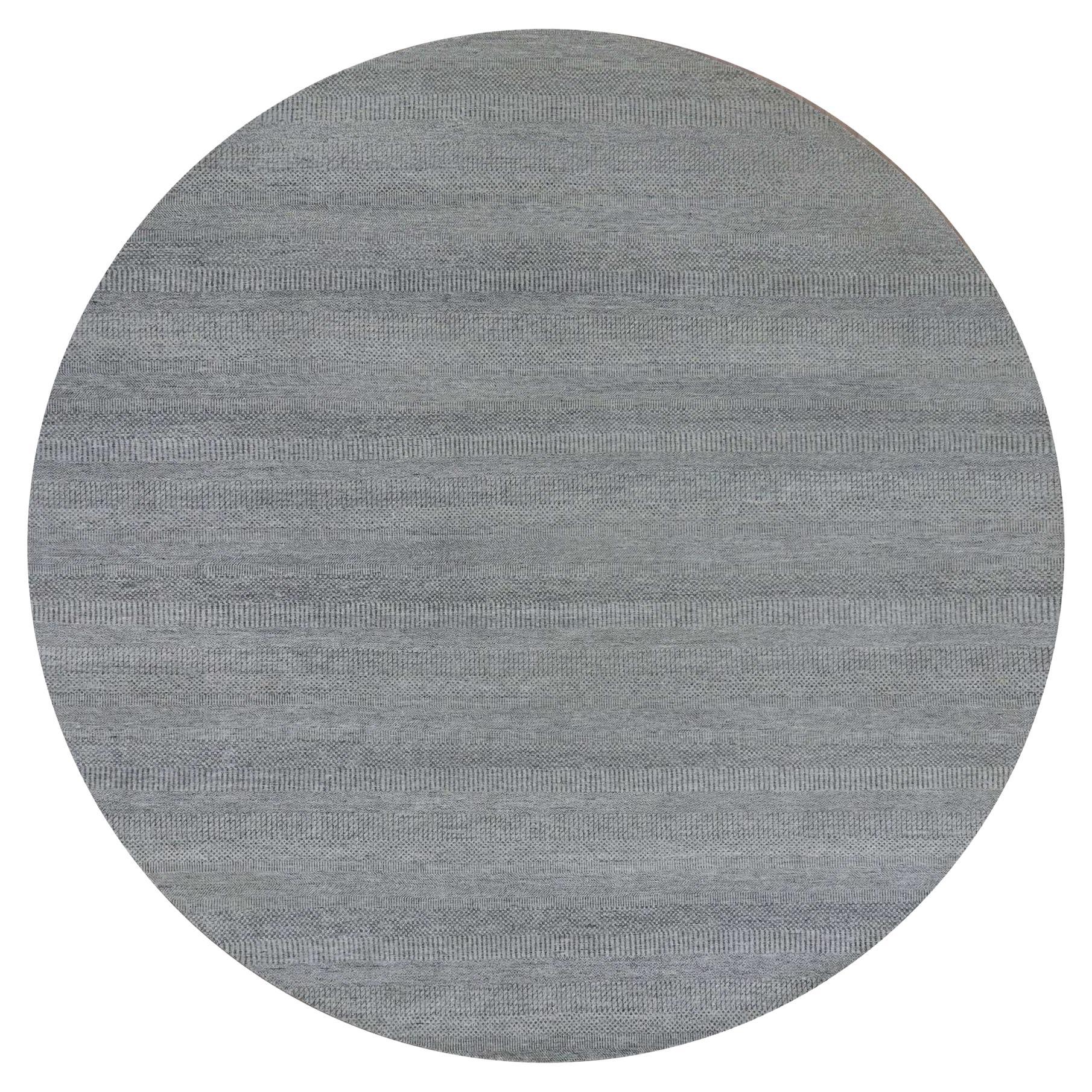 12'x12' Shower Gray Modern Undyed Wool Grass Design Hand Knotted Round Rug