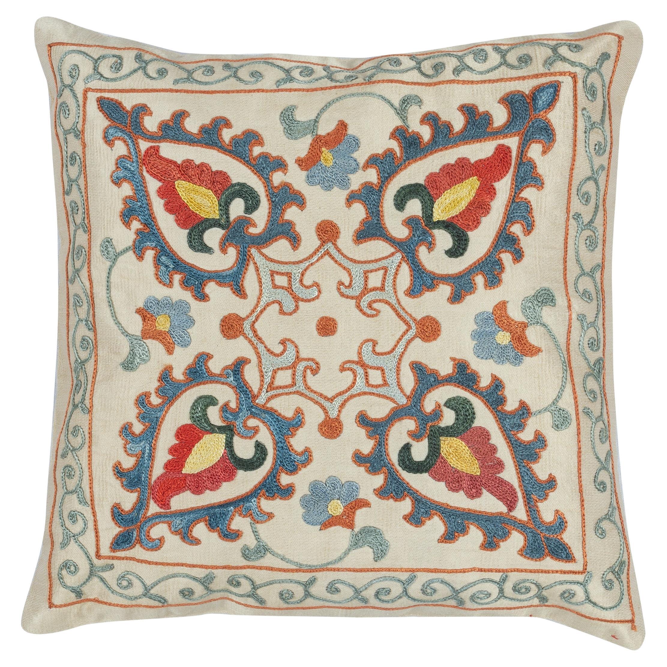 12"x12" Silk Cushion Cover. Traditional Throw Pillow. Embroidered Accent Pillow