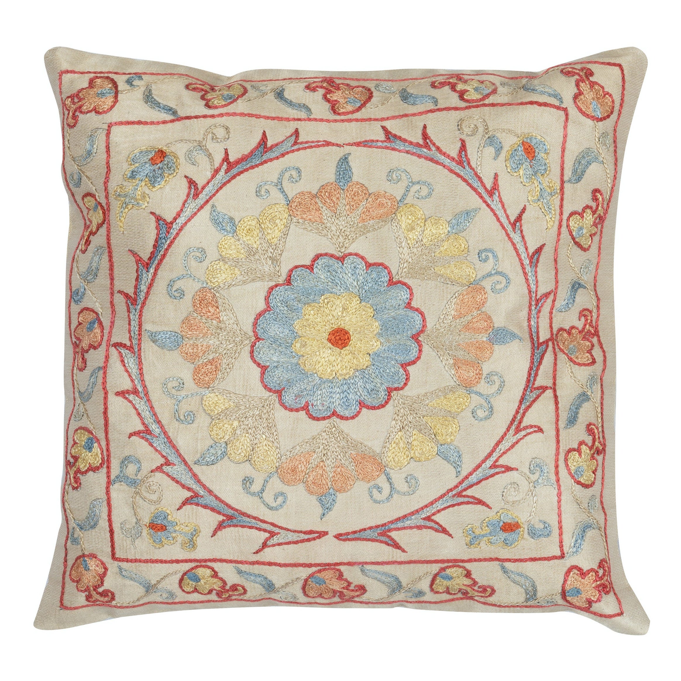 12"x12" Silk Cushion Cover. Traditional Throw Pillow. Embroidered Accent Pillow