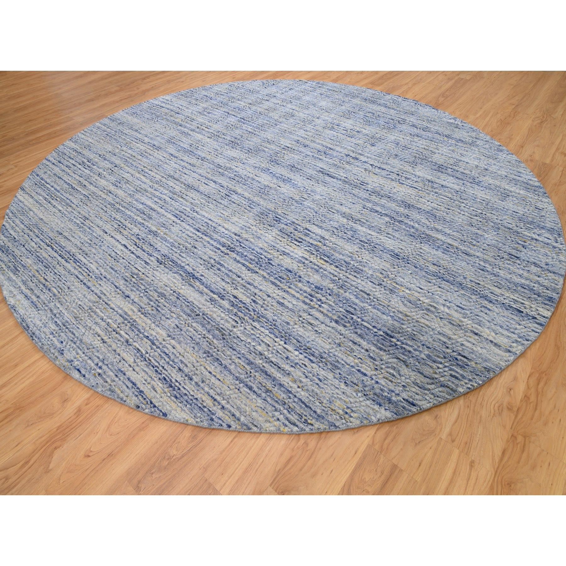 Indien 12'x12' Silver-Blue Tapis en laine biologique tissé à la main à motifs texturés variés en vente