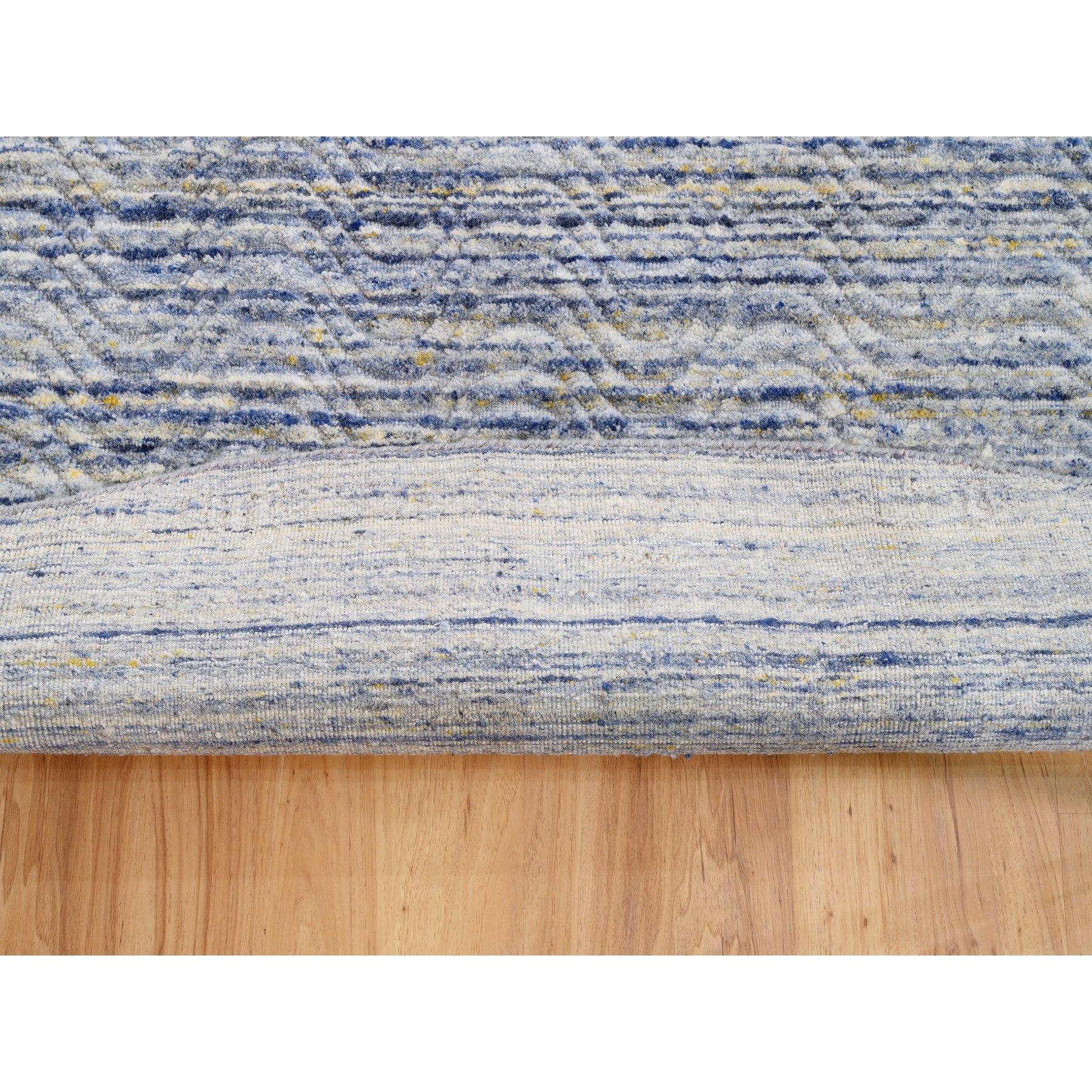 Noué à la main 12'x12' Silver-Blue Tapis en laine biologique tissé à la main à motifs texturés variés en vente
