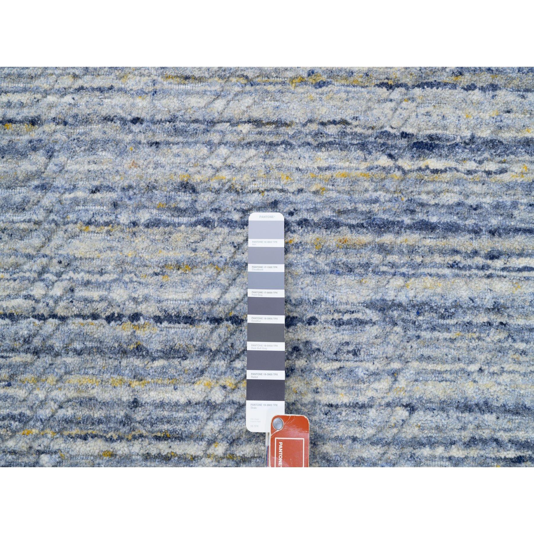 Laine 12'x12' Silver-Blue Tapis en laine biologique tissé à la main à motifs texturés variés en vente