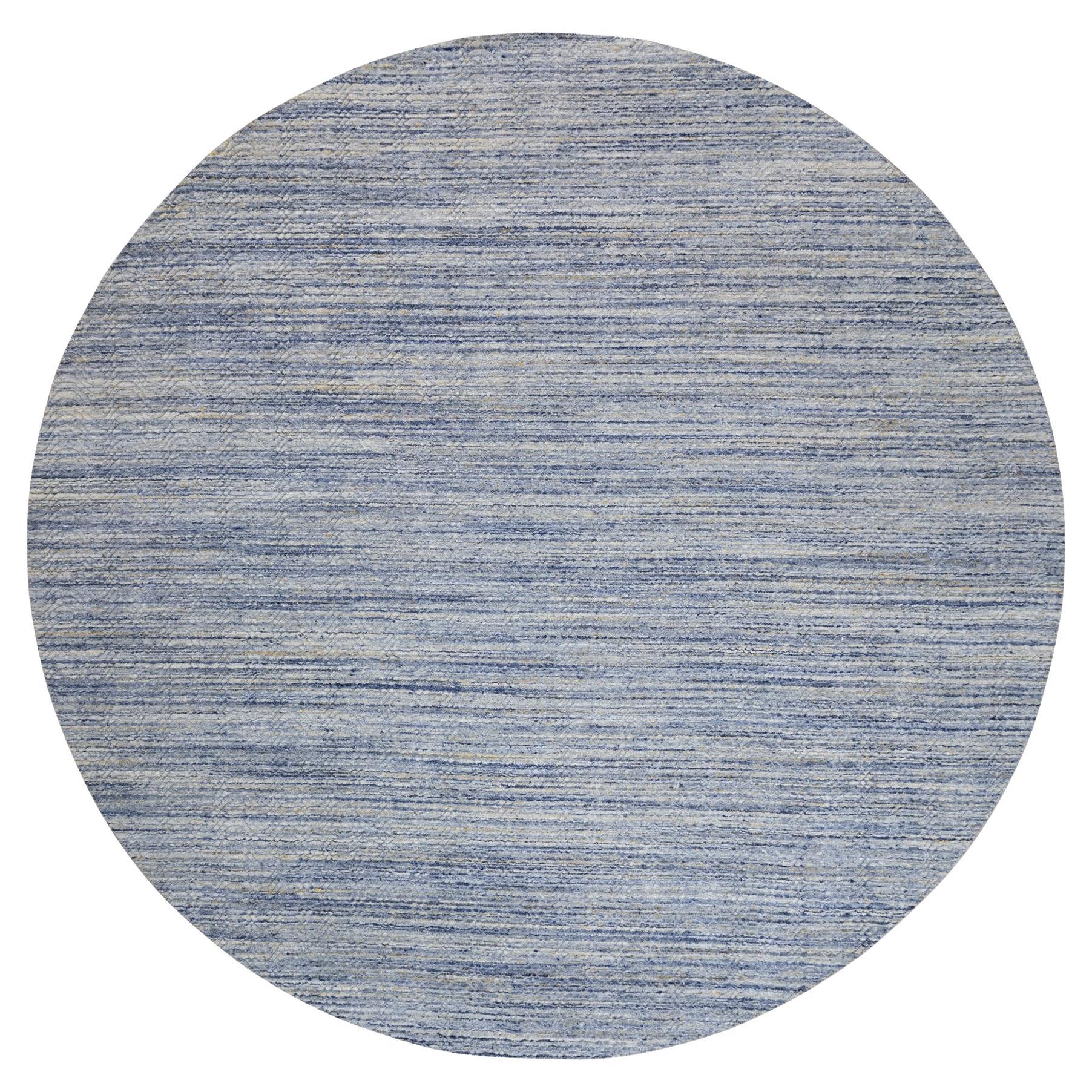 12'x12' Silber-blauer handgewebter Teppich aus organischer Wolle mit buntem, strukturiertem Design