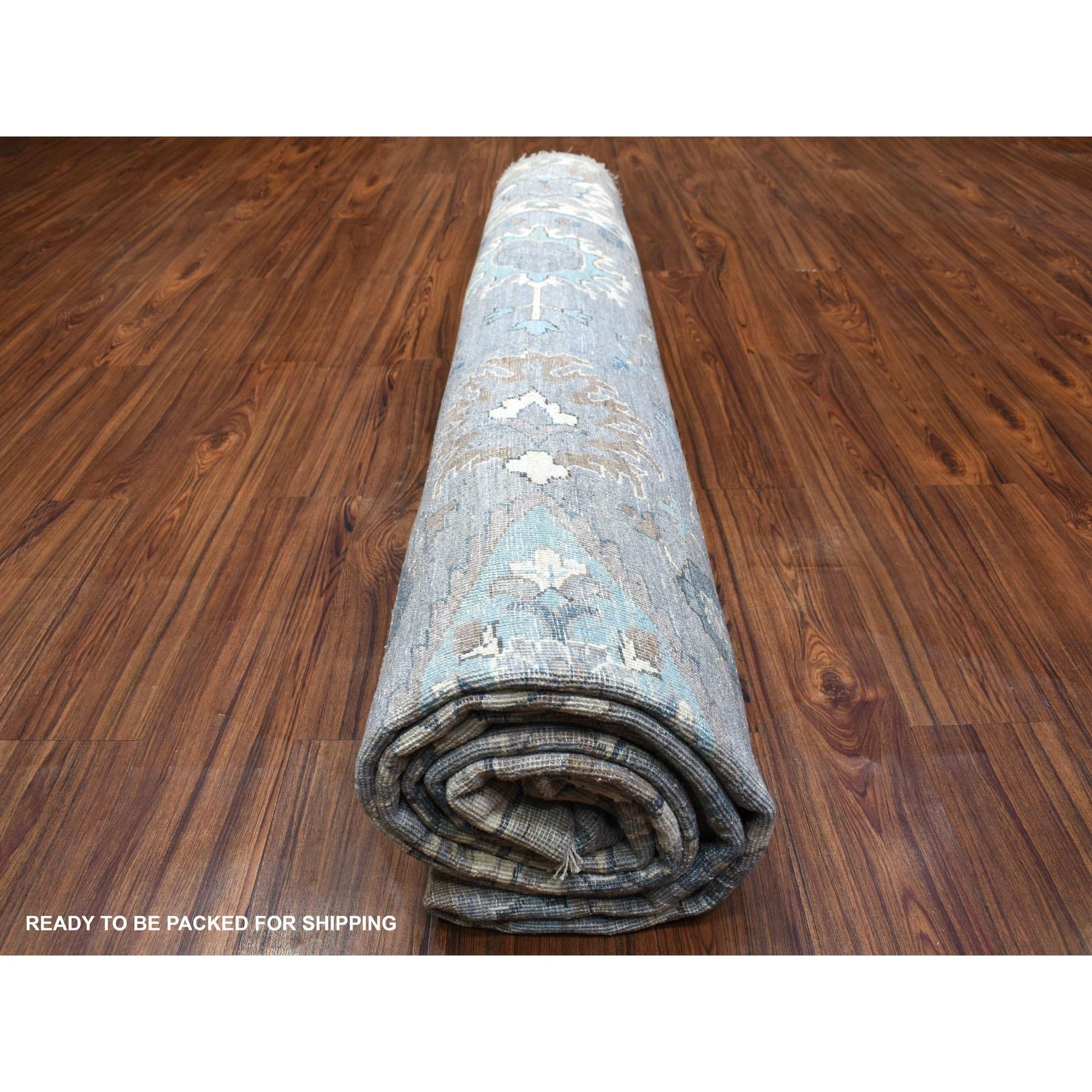 12'x12' Silver Gray Tappeto rotondo orientale Peshawar in morbida lana annodata a mano in vendita 2