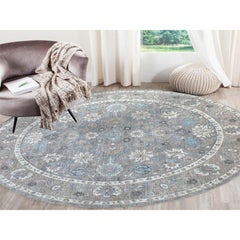 12'x12' Silver Gray Hand Knotted Soft Wool Fine Peshawar Oriental Round Rug