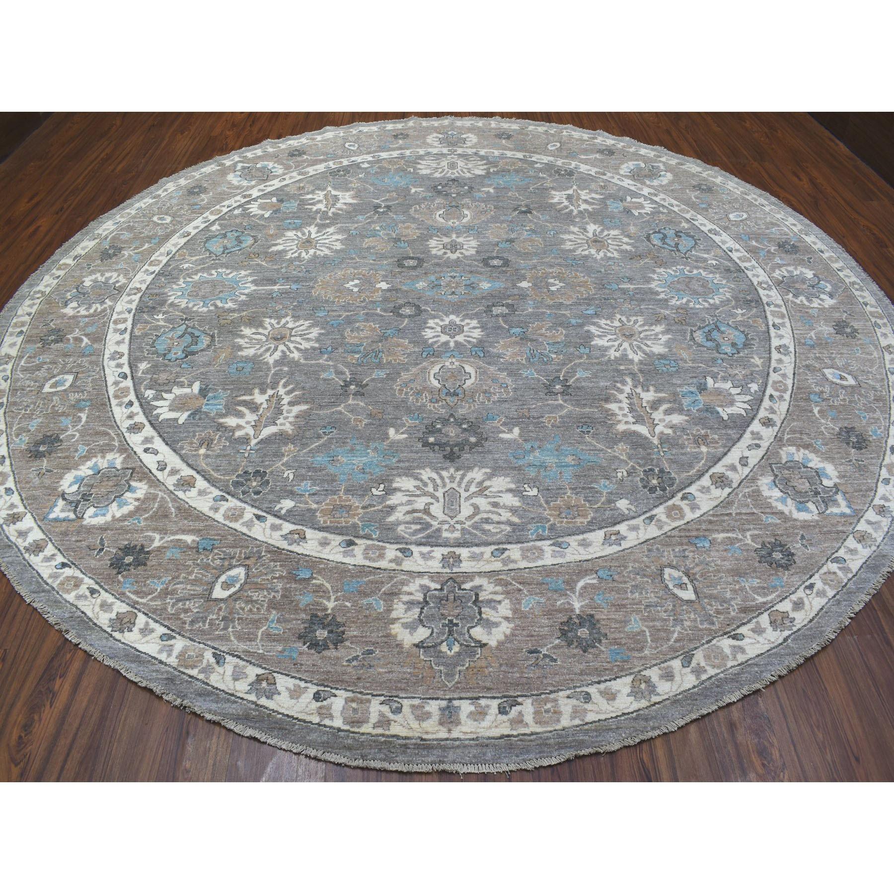 Oushak 12'x12' Silver Gray Tappeto rotondo orientale Peshawar in morbida lana annodata a mano in vendita