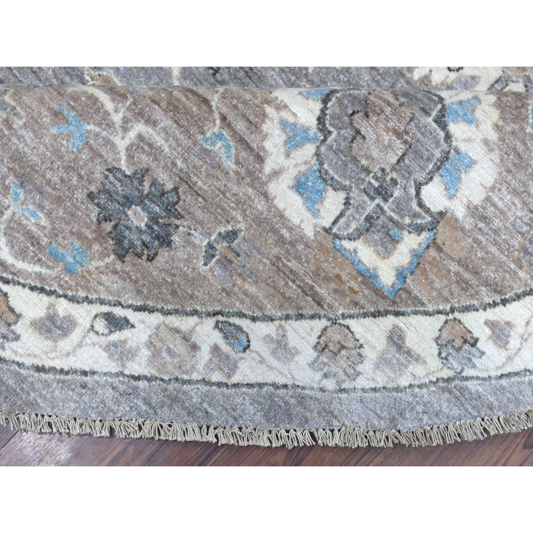 XXI secolo e contemporaneo 12'x12' Silver Gray Tappeto rotondo orientale Peshawar in morbida lana annodata a mano in vendita