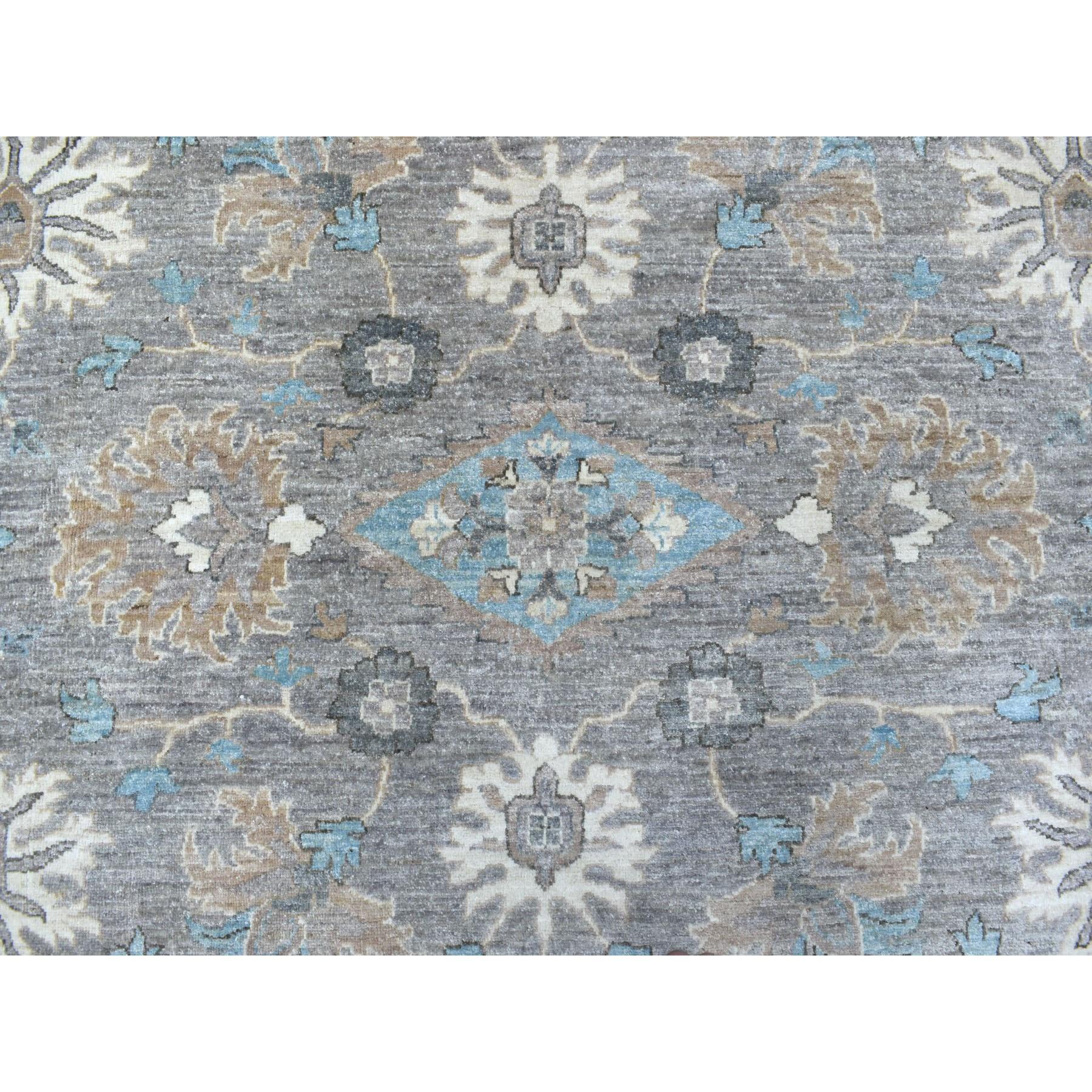 12'x12' Silver Gray Tappeto rotondo orientale Peshawar in morbida lana annodata a mano in vendita 1