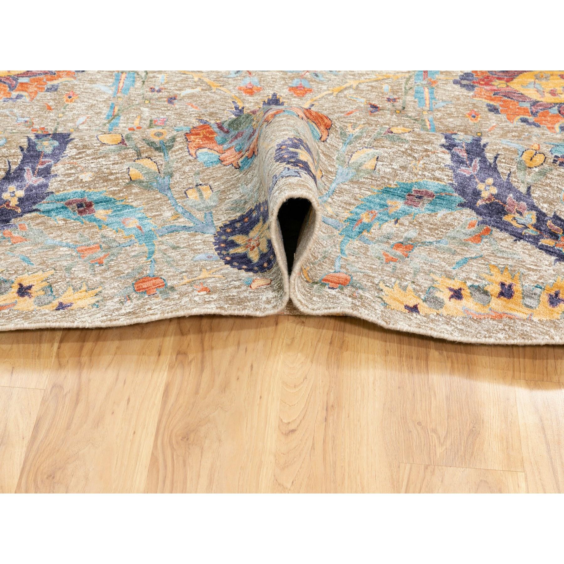 12'x12' Tan Seide mit strukturiertem Wollteppich mit Sickle Leaf Design, handgeknüpft im Zustand „Neu“ im Angebot in Carlstadt, NJ