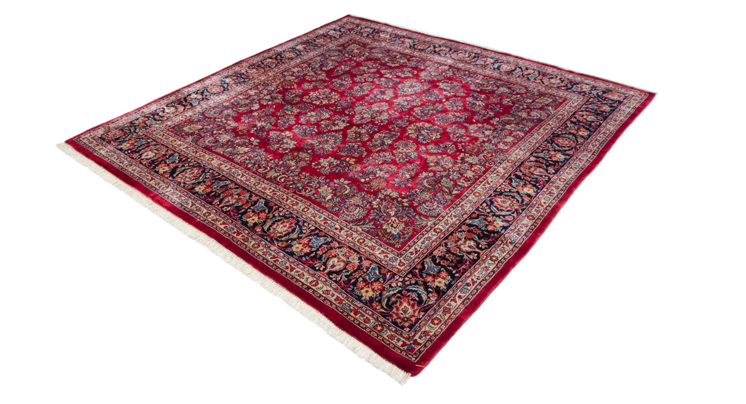 Hand-Knotted Vintage Fine Sarouk Square Carpet For Sale