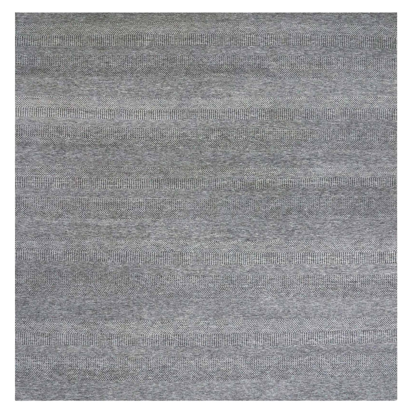 12'x12'2" Neutral Gray Hand Knotted Grass Design Natural Undyed Wool Square Rug