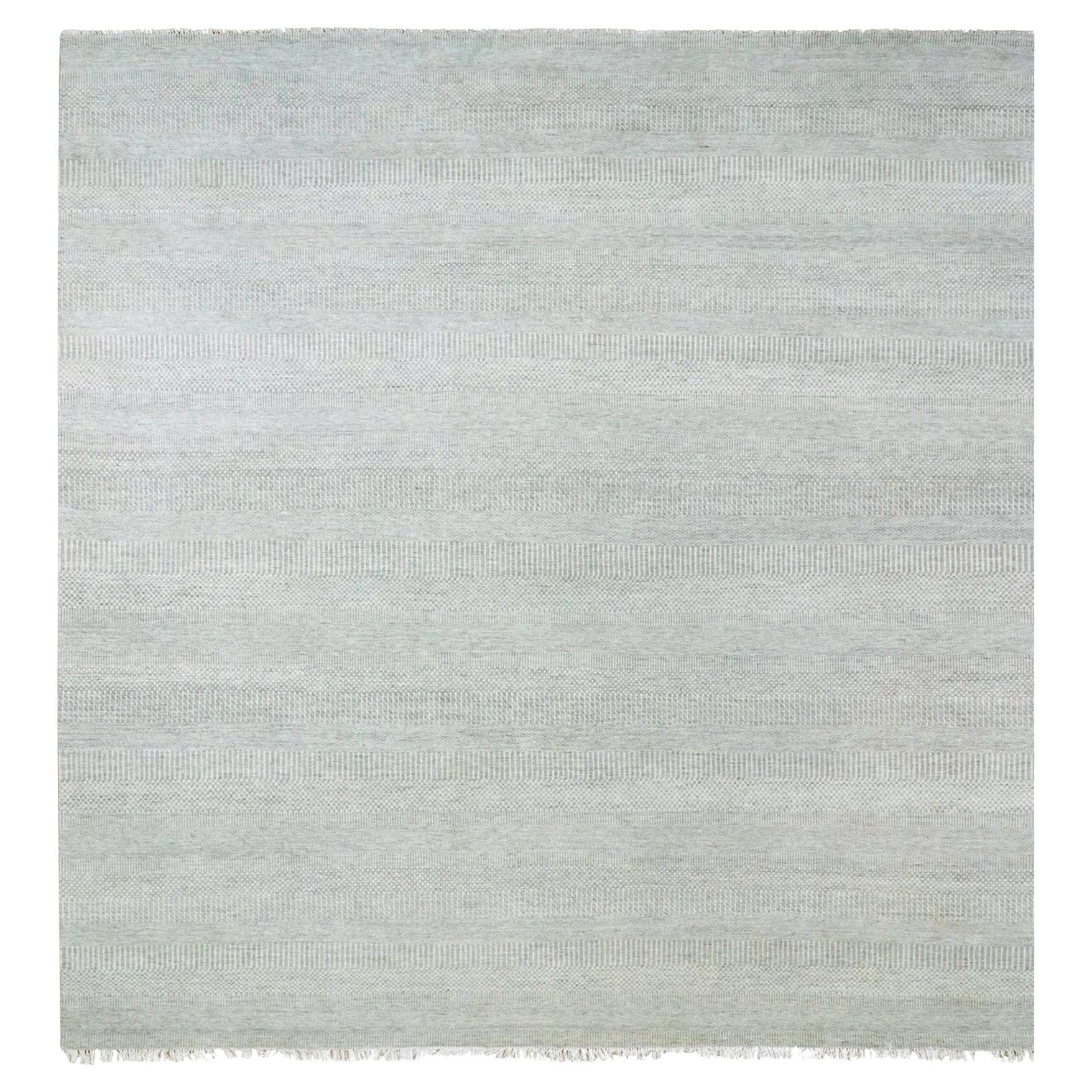 12'x12'4" Olive Gray Grass Design Natural Undyed Wool Hand Knotted Square Rug For Sale