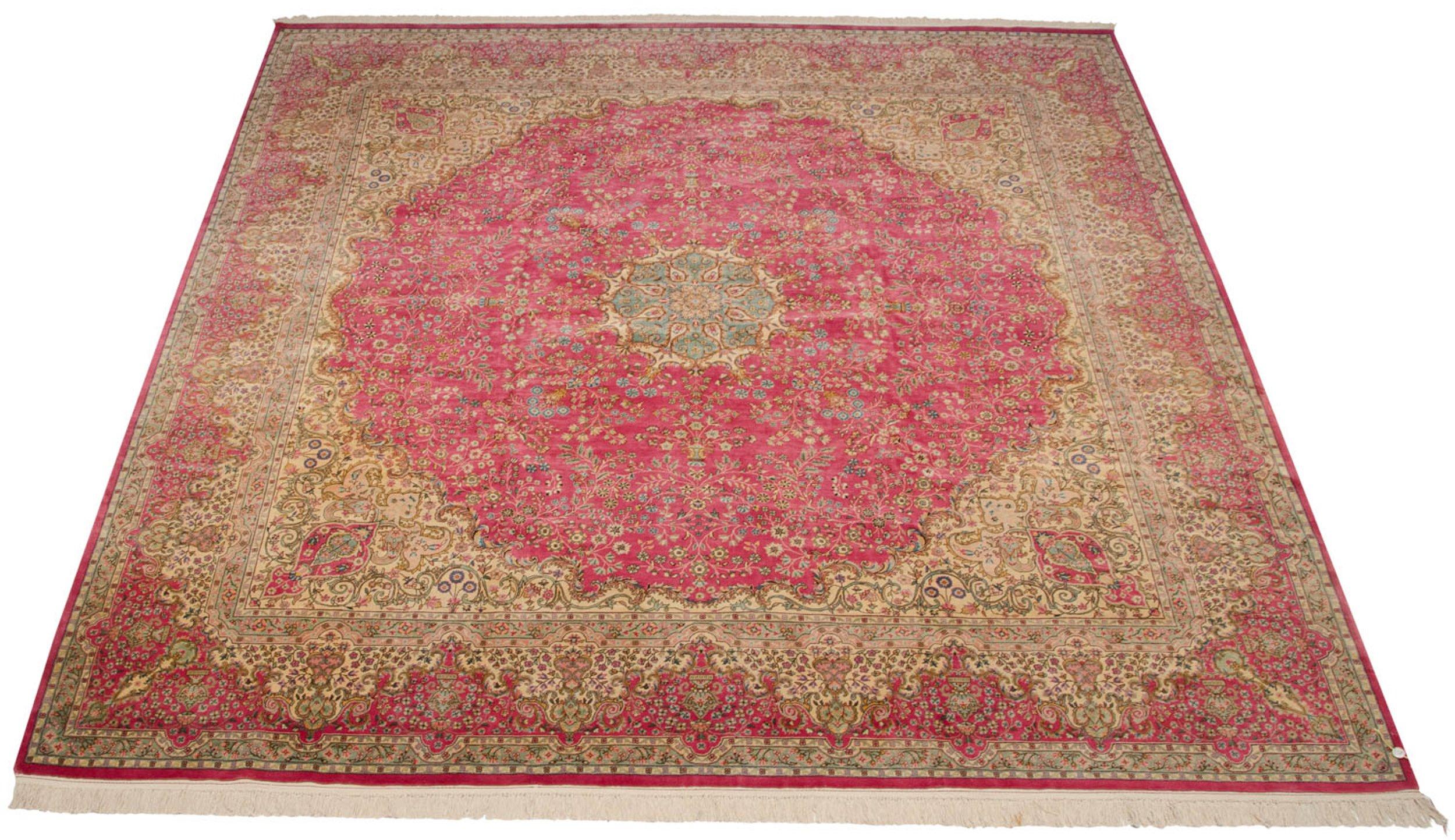 Vintage Bulgarian Kerman Design Square Carpet For Sale 7