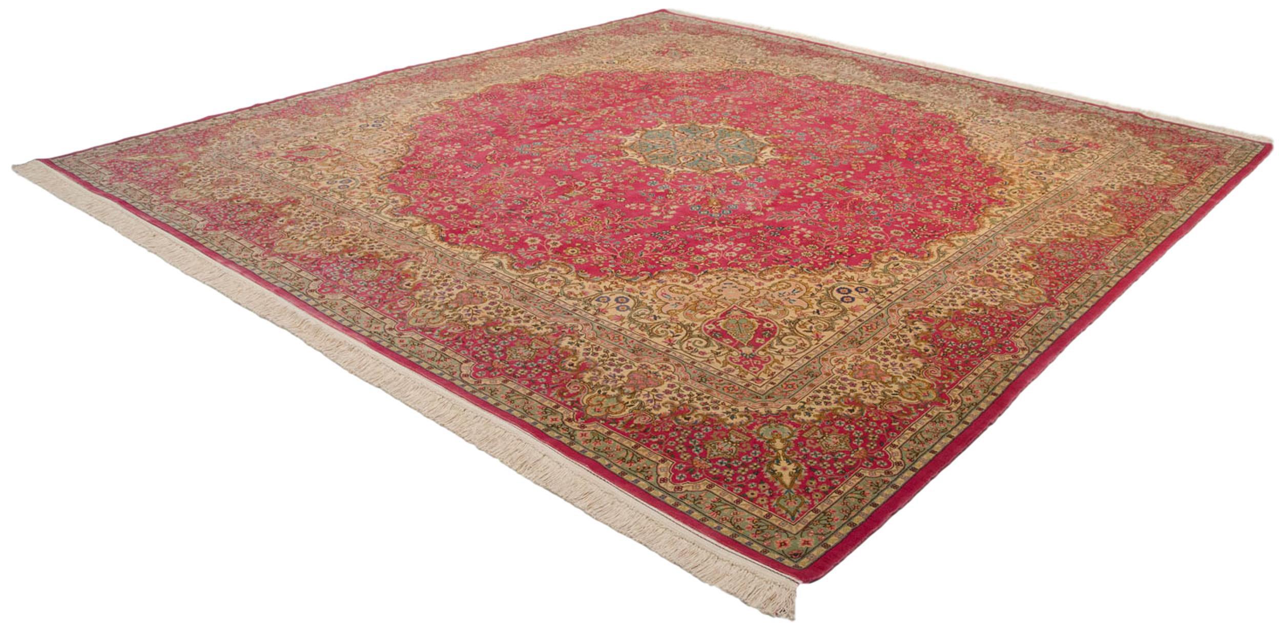 Hand-Knotted Vintage Bulgarian Kerman Design Square Carpet For Sale