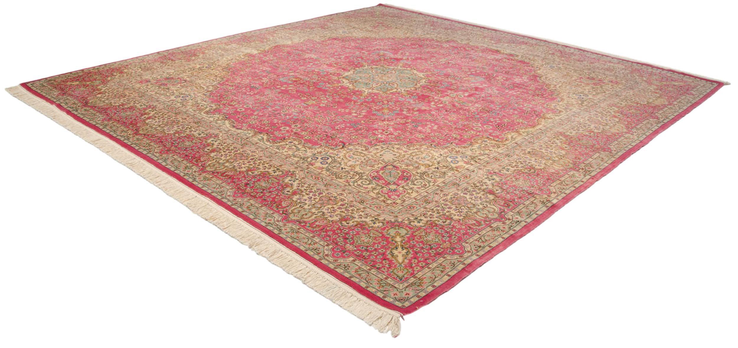 Vintage Bulgarian Kerman Design Square Carpet In Good Condition For Sale In Katonah, NY