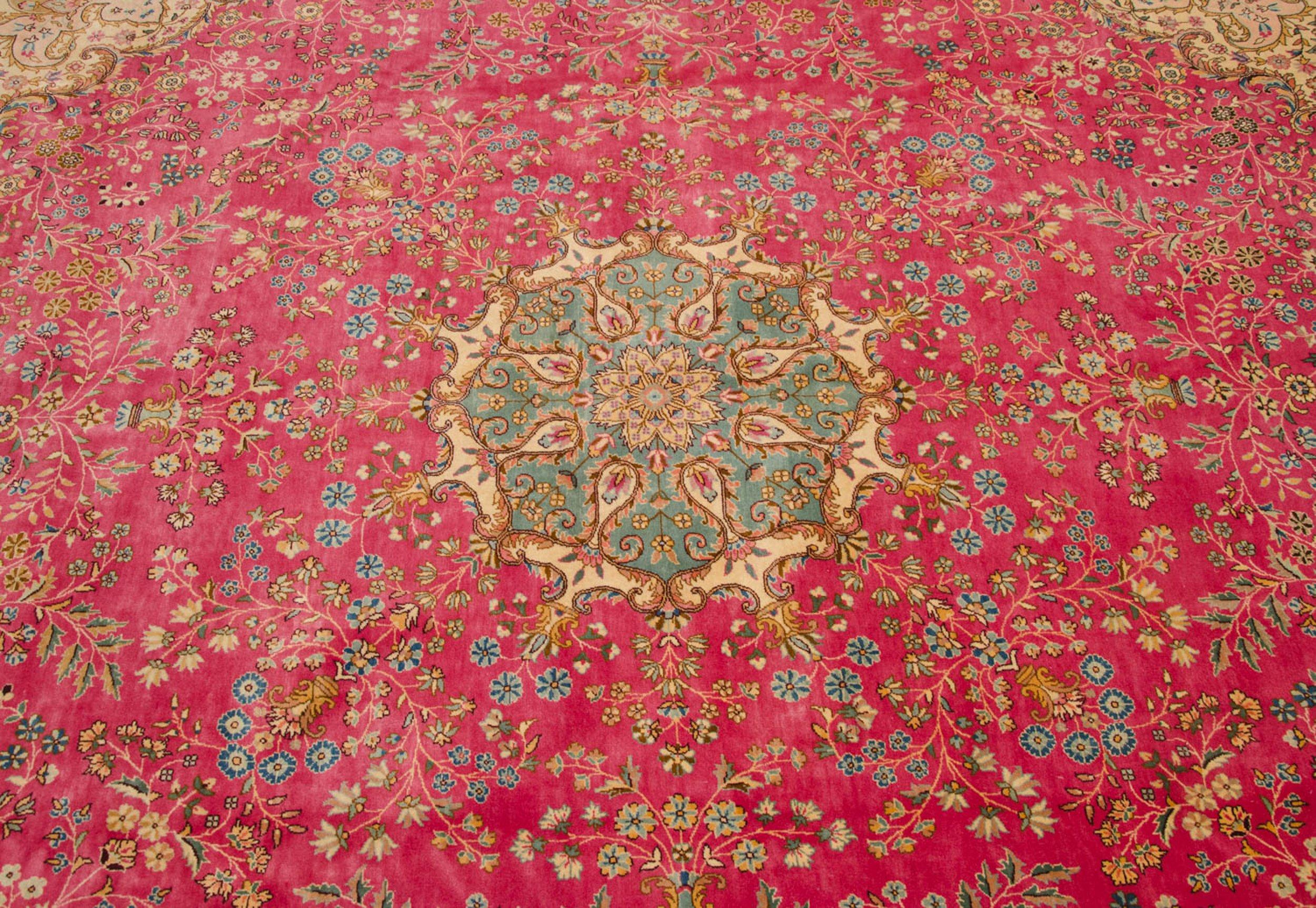 Mid-20th Century Vintage Bulgarian Kerman Design Square Carpet For Sale