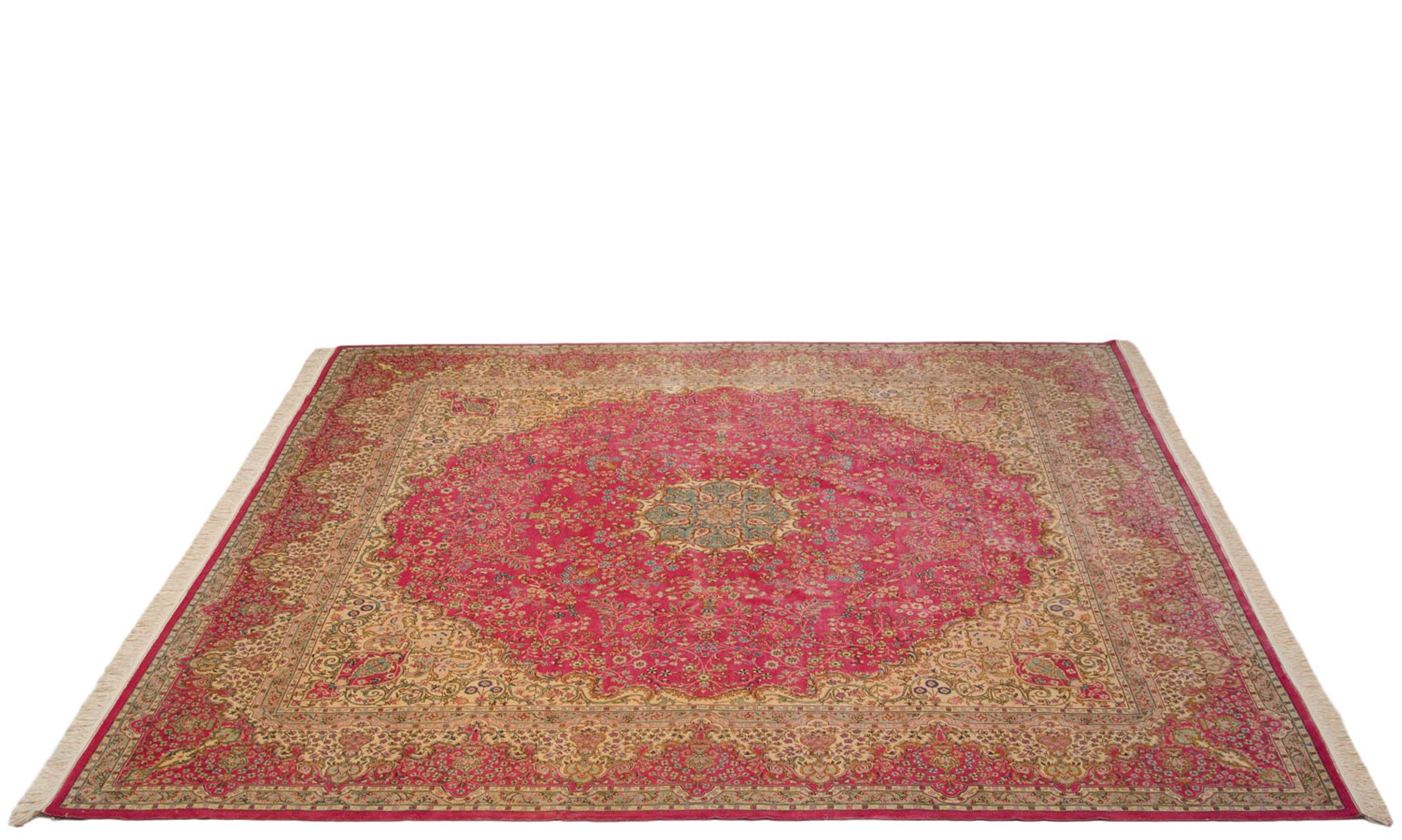 Wool Vintage Bulgarian Kerman Design Square Carpet For Sale