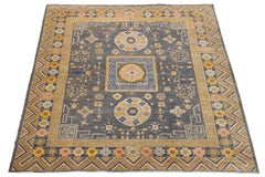Tappeto di lana fatto a mano 12x14 in stile Khotan moderno, carbone e oro