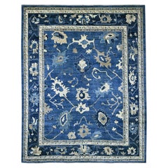 12'x14'10" Blue Angora Oushak with All Over Leaf Design Hand Knotted Wool Rug