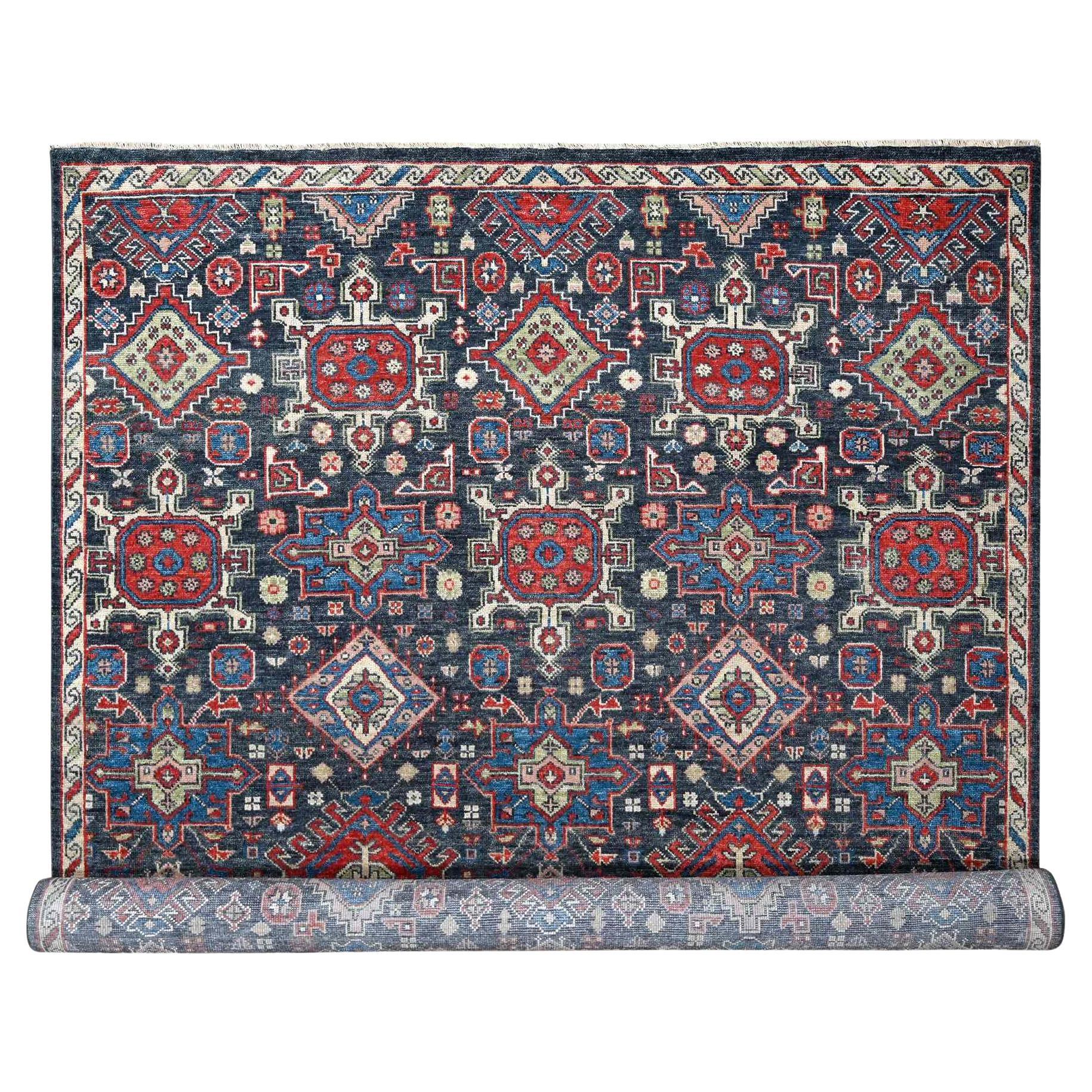 12'x14'10" Charcoal Black Geometric Design Pure Wool Hand Knotted Oversized Rug For Sale