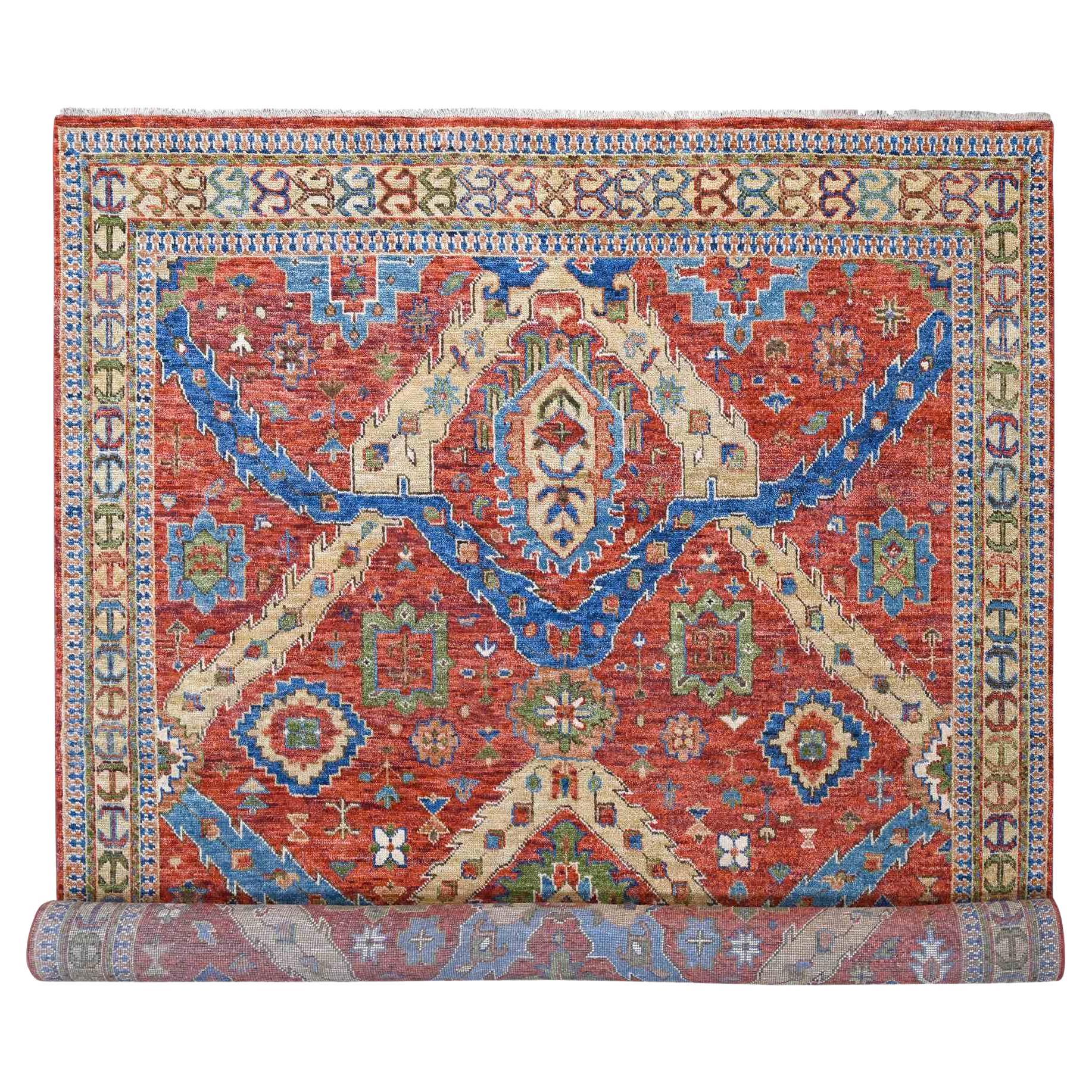 12'x14'10" Coral Red Heriz with All Over Design Wool Hand Knotted Oriental Rug