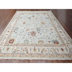 12'x14'10"  Light Blue & Ivory Hand Knotted Oushak Supple Oversize Oriental Rug