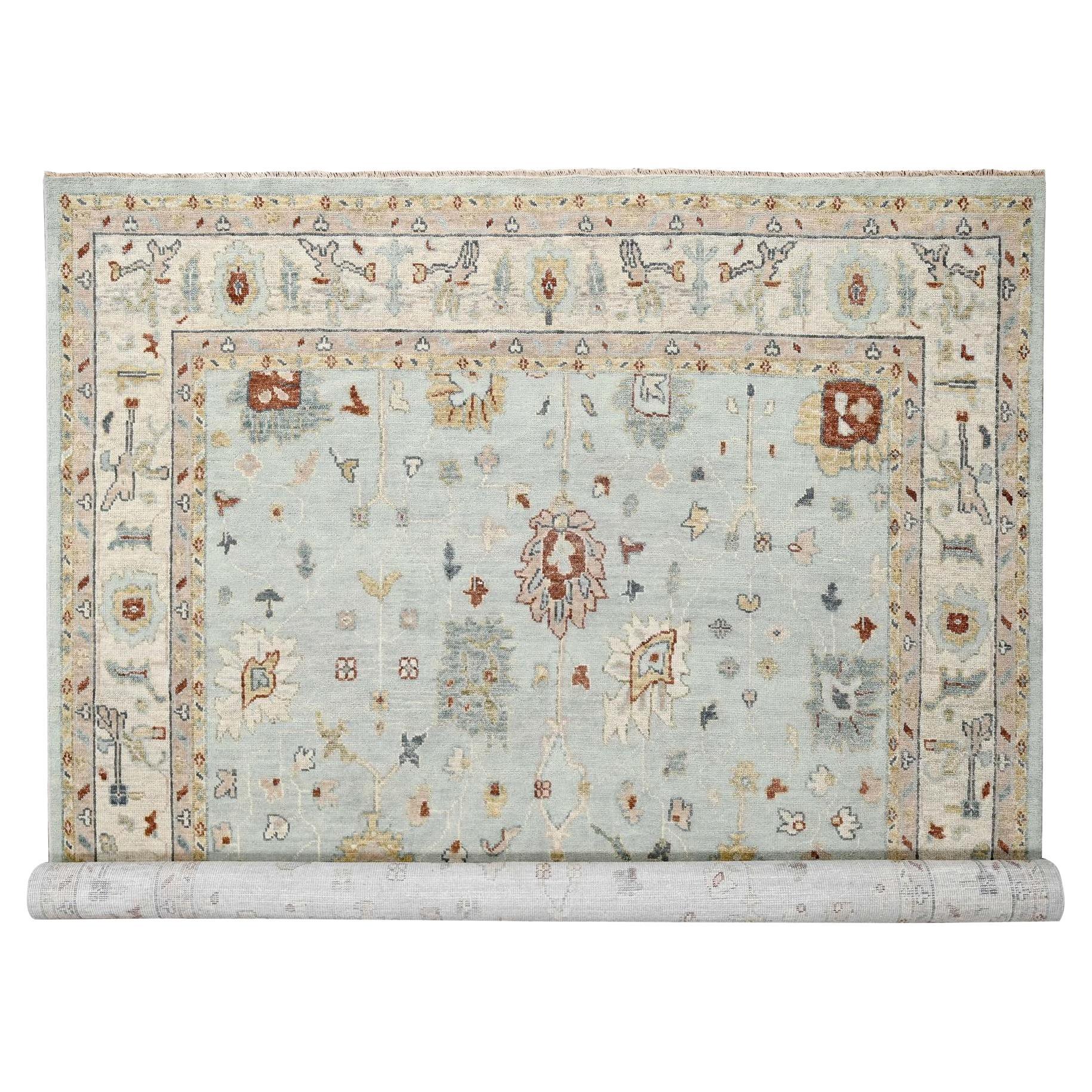 12
x14
10" Tapis oriental surdimensionné Oushak noué à la main, bleu clair et ivoire