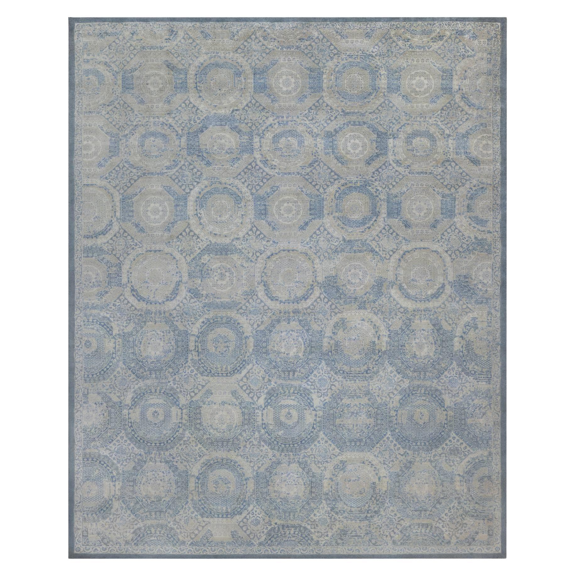 12
x14
10" Argento Blu 100% Lino Mamluke Descrizione Tappeto morbido annodato a mano