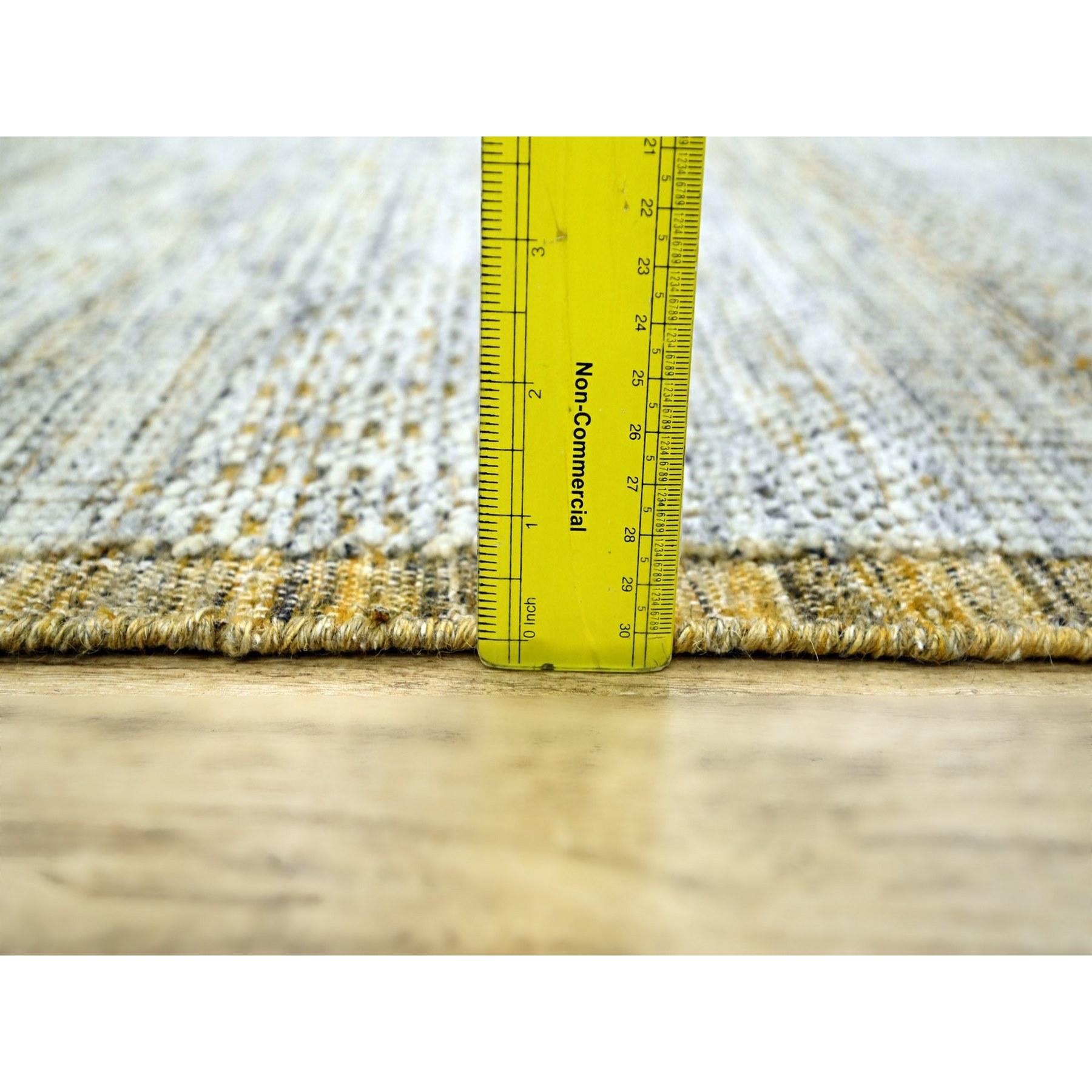 Tappeto XL in lana annodato a mano con disegno dell'erba giallo ossidato e invecchiato 12'x14'10