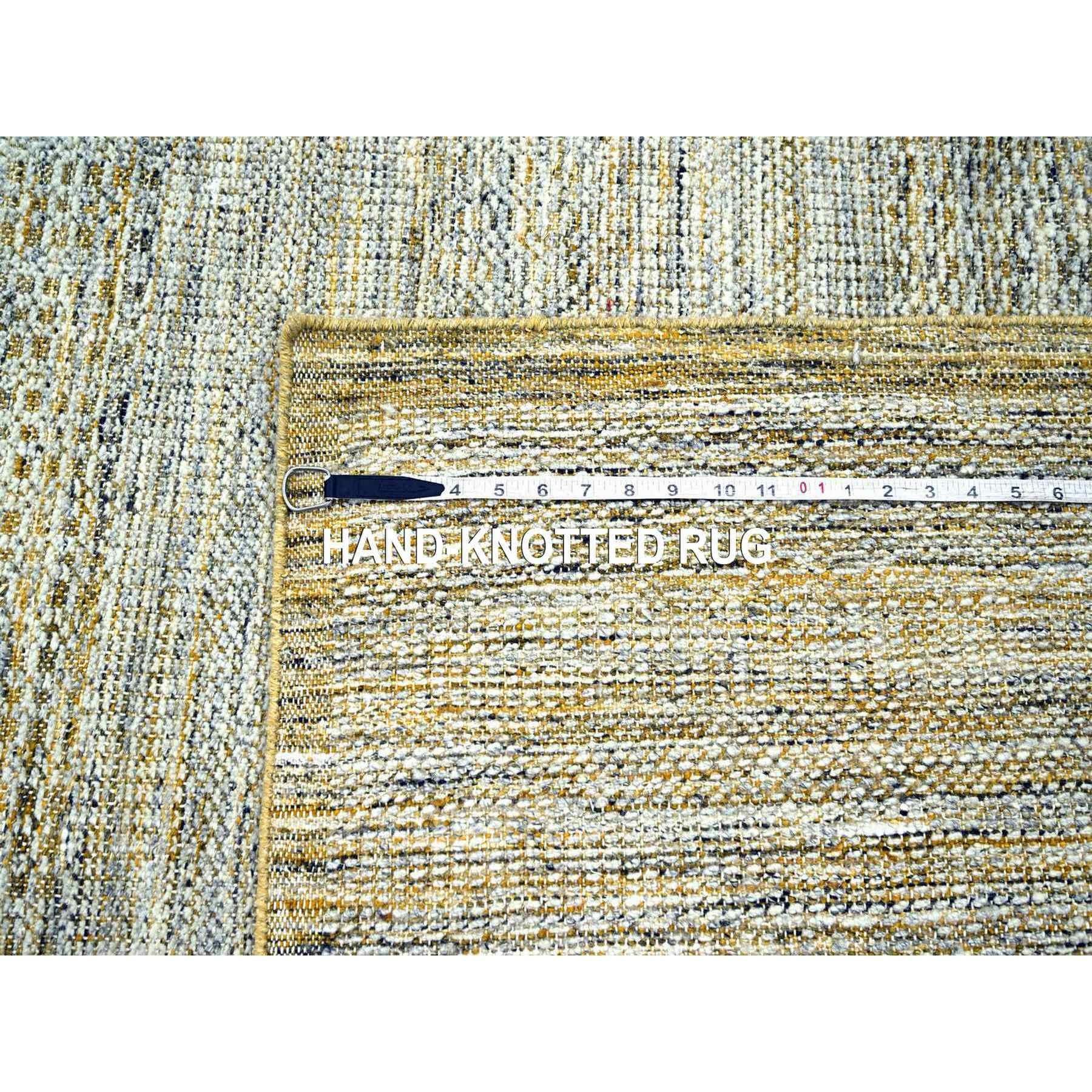 Tappeto XL in lana annodato a mano con disegno dell'erba giallo ossidato e invecchiato 12'x14'10