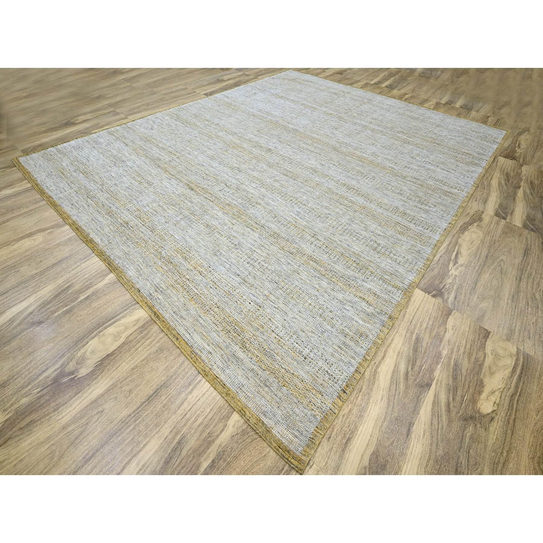 Moderno Tappeto XL in lana annodato a mano con disegno dell'erba giallo ossidato e invecchiato 12'x14'10