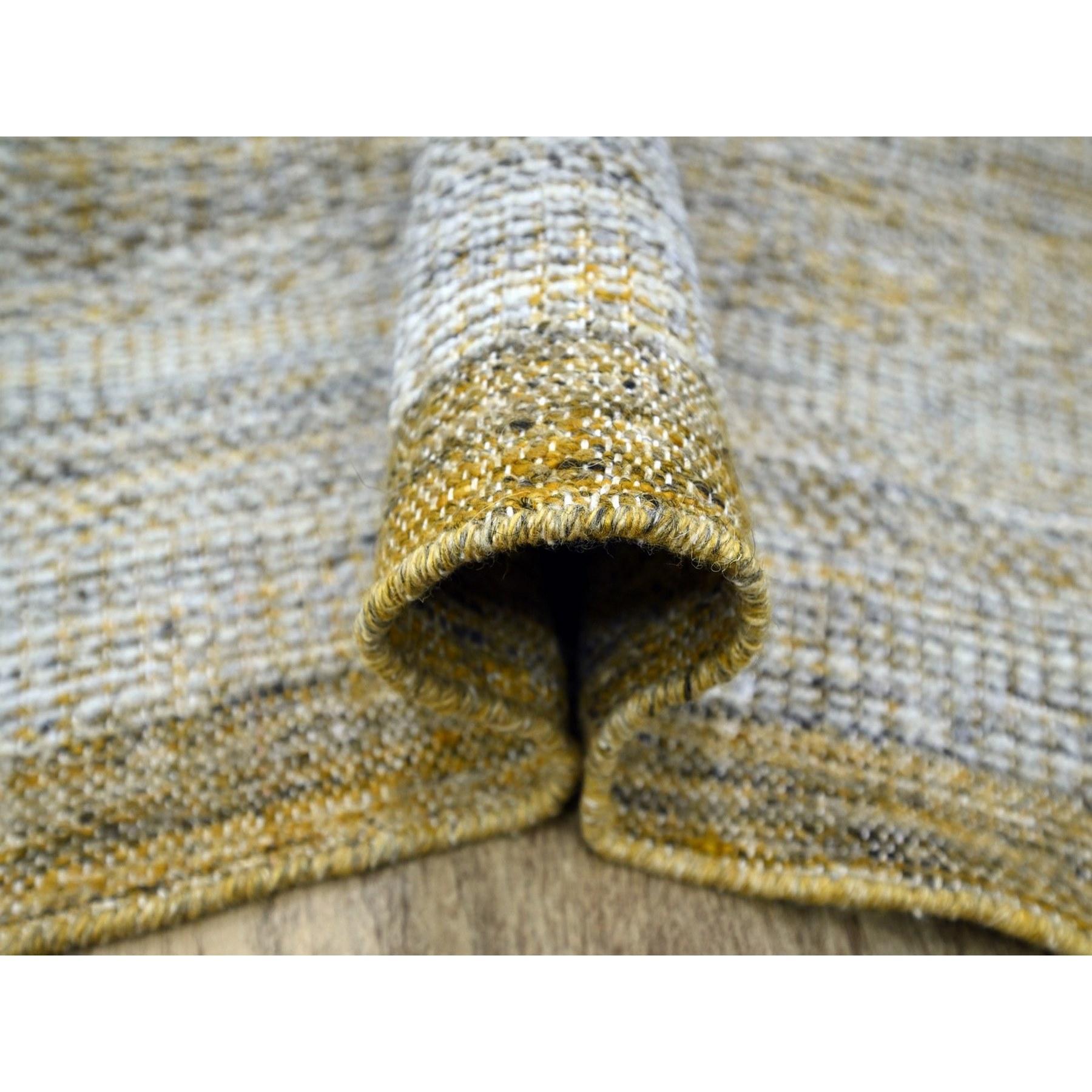 Annodato a mano Tappeto XL in lana annodato a mano con disegno dell'erba giallo ossidato e invecchiato 12'x14'10