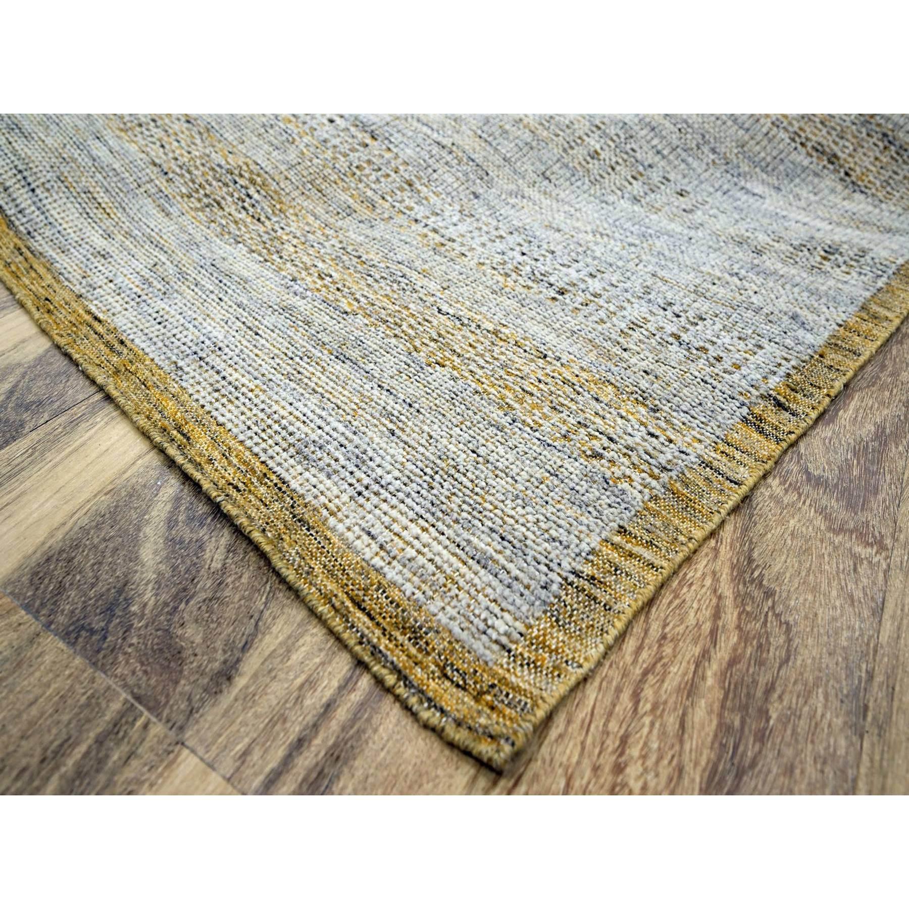 Tappeto XL in lana annodato a mano con disegno dell'erba giallo ossidato e invecchiato 12'x14'10