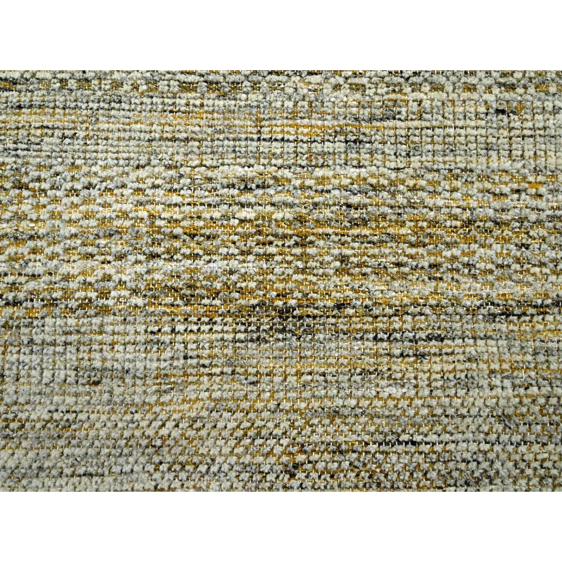 Lana Tappeto XL in lana annodato a mano con disegno dell'erba giallo ossidato e invecchiato 12'x14'10