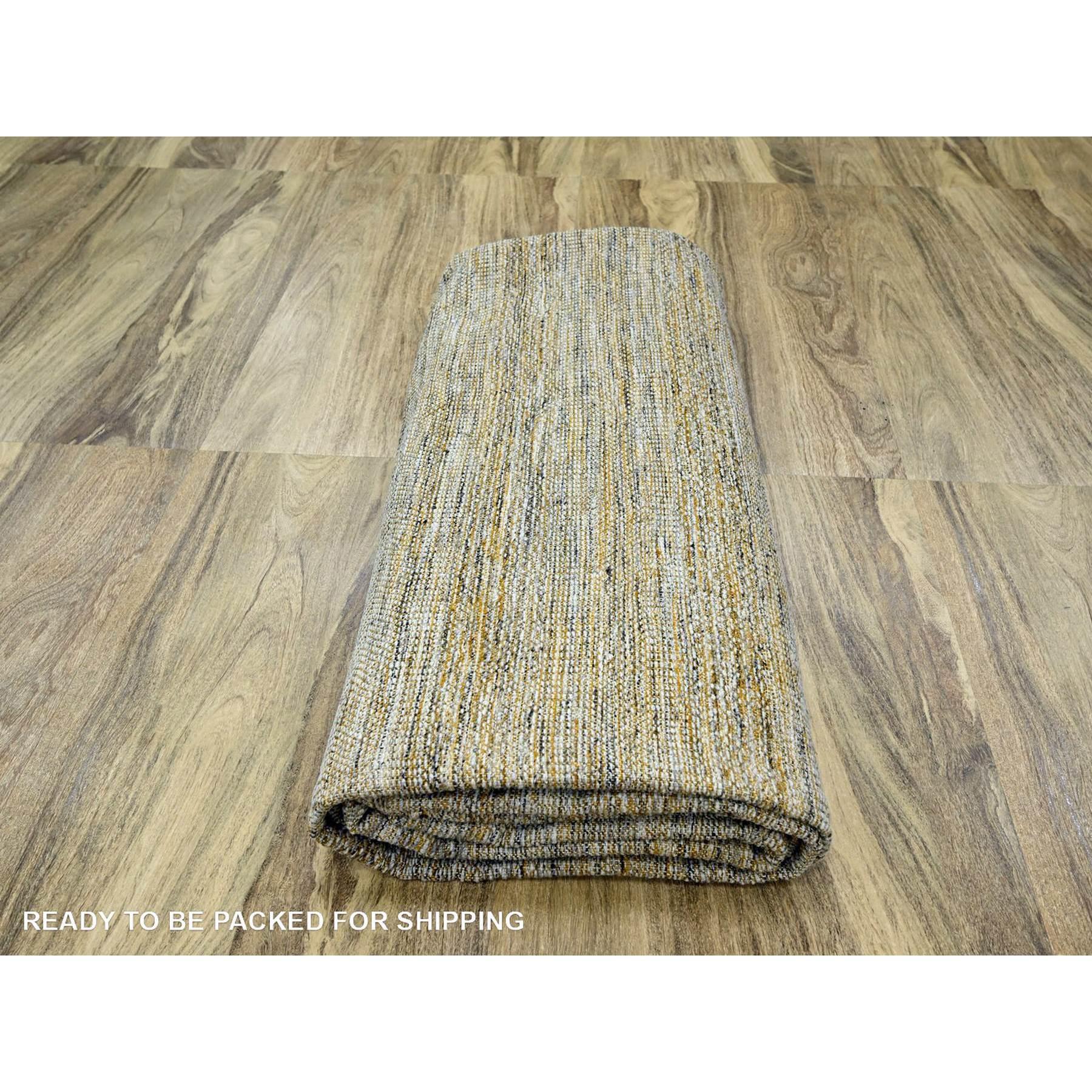 Tappeto XL in lana annodato a mano con disegno dell'erba giallo ossidato e invecchiato 12'x14'10