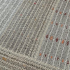 12x14.2 ft Vintage Gris Kilim, Alfombra Turca Tejida a Mano de Algodón y Pelo de Cabra Alfombra