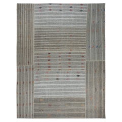 12x14.2 ft Vintage Gris Kilim, Alfombra Turca Tejida a Mano de Algodón y Pelo de Cabra Alfombra