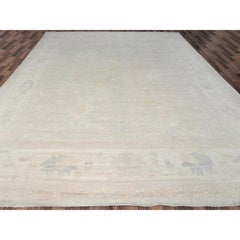12'x14'2" Ivory Hand Knotted Wool White Wash Peshawar with Oushak Design XL Rug