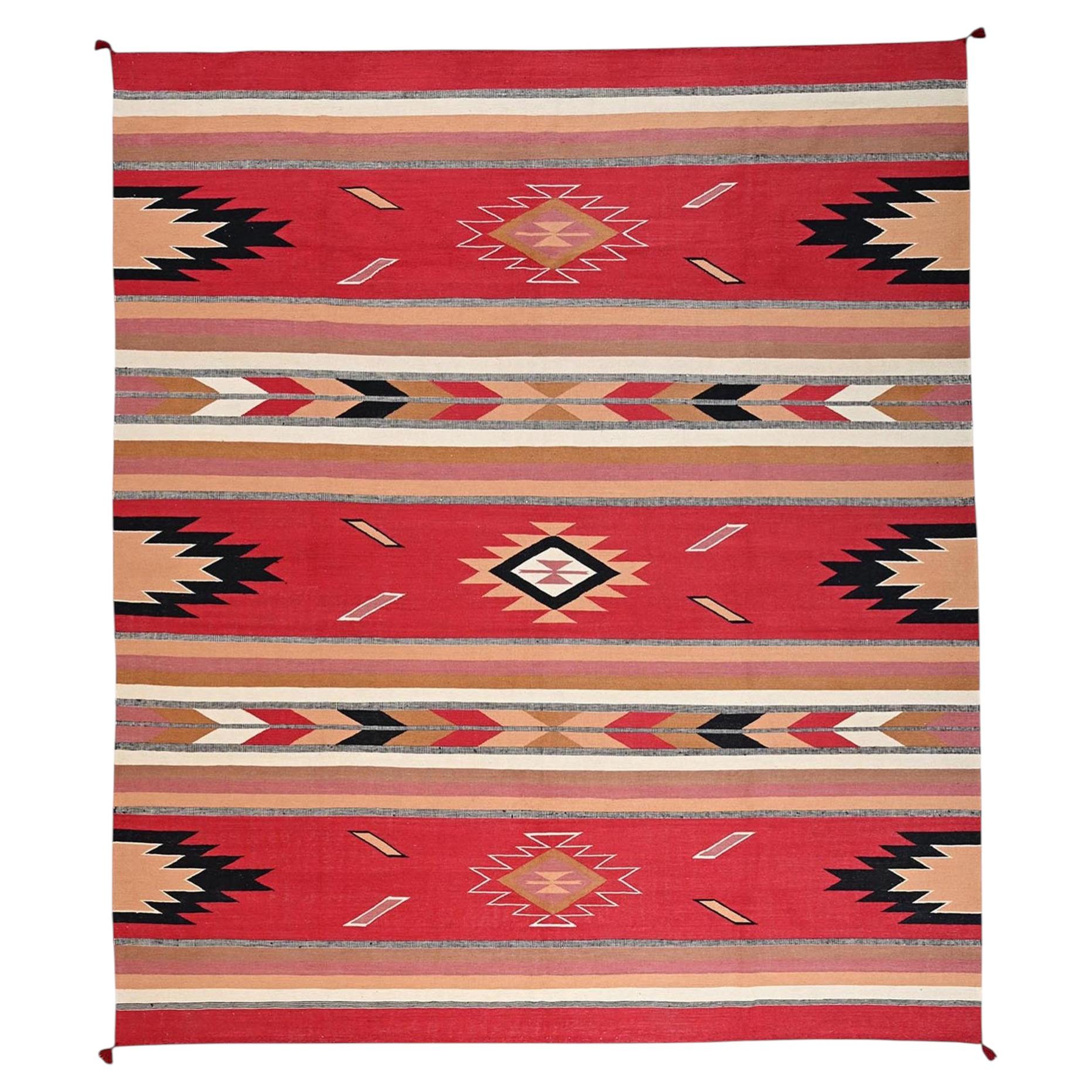 12'x14'2" Red Southwest Geometric Design Hand Woven Flat Weave Pure Wool XL Rug